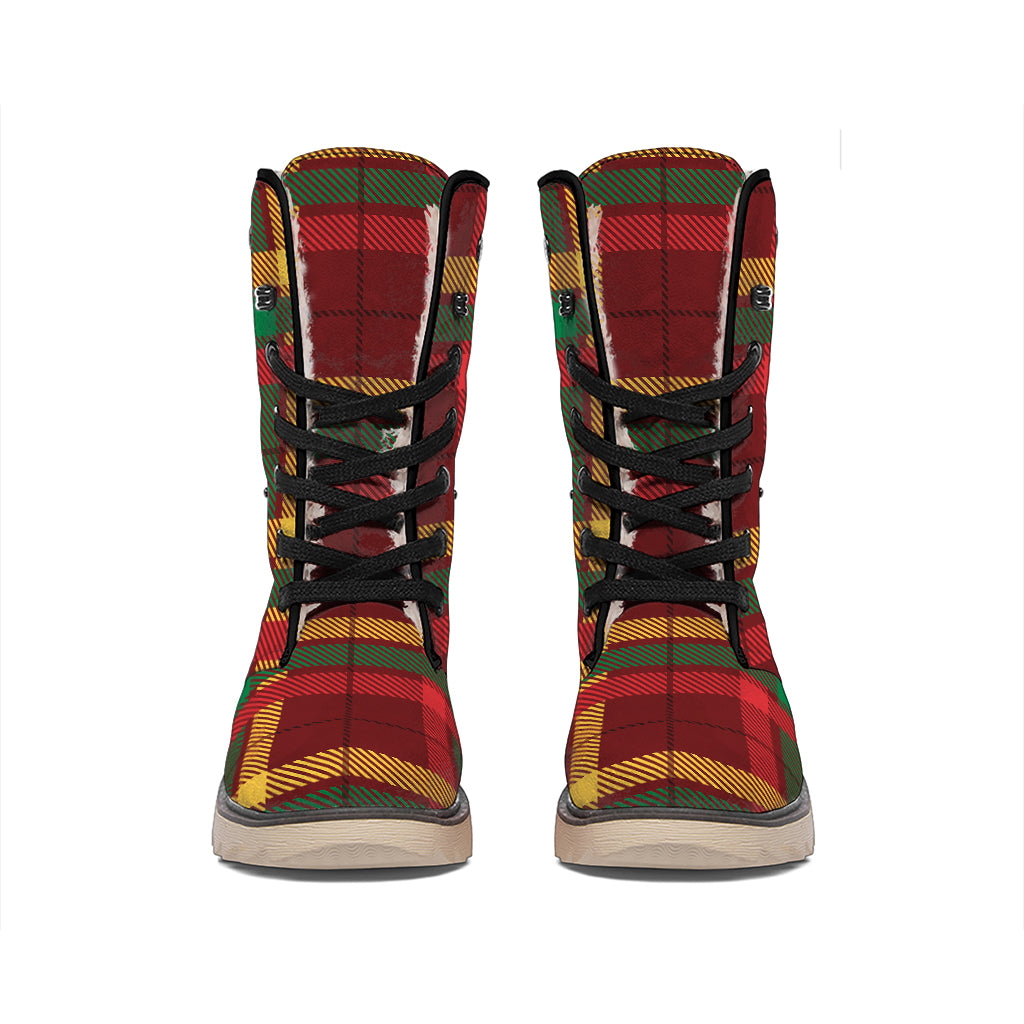 Red Green And Yellow Stewart Print Winter Boots