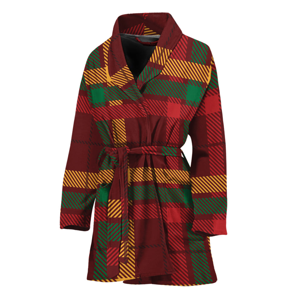 Red Green And Yellow Stewart Print Women's Bathrobe