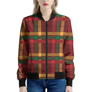 Red Green And Yellow Stewart Print Women's Bomber Jacket