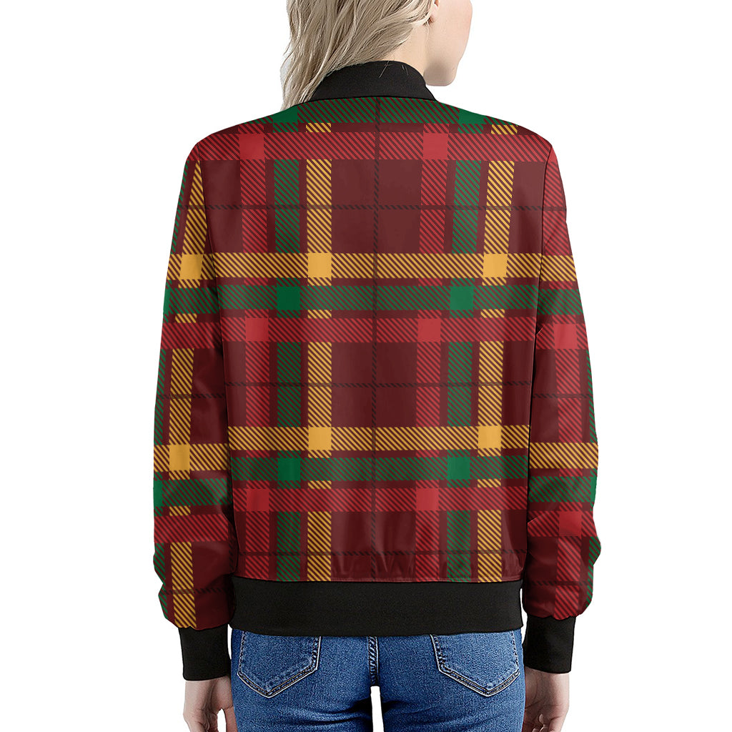 Red Green And Yellow Stewart Print Women's Bomber Jacket