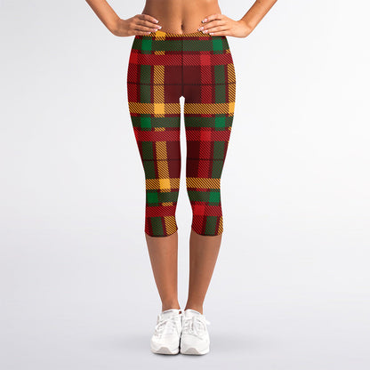 Red Green And Yellow Stewart Print Women's Capri Leggings