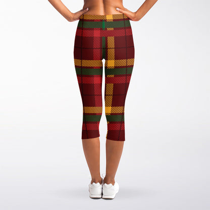 Red Green And Yellow Stewart Print Women's Capri Leggings
