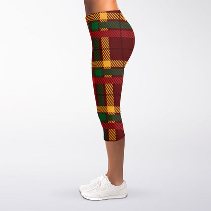 Red Green And Yellow Stewart Print Women's Capri Leggings