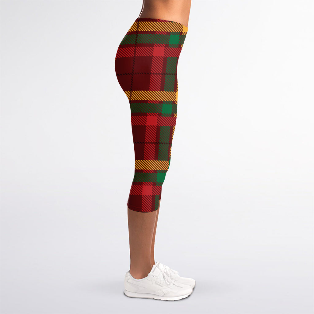 Red Green And Yellow Stewart Print Women's Capri Leggings