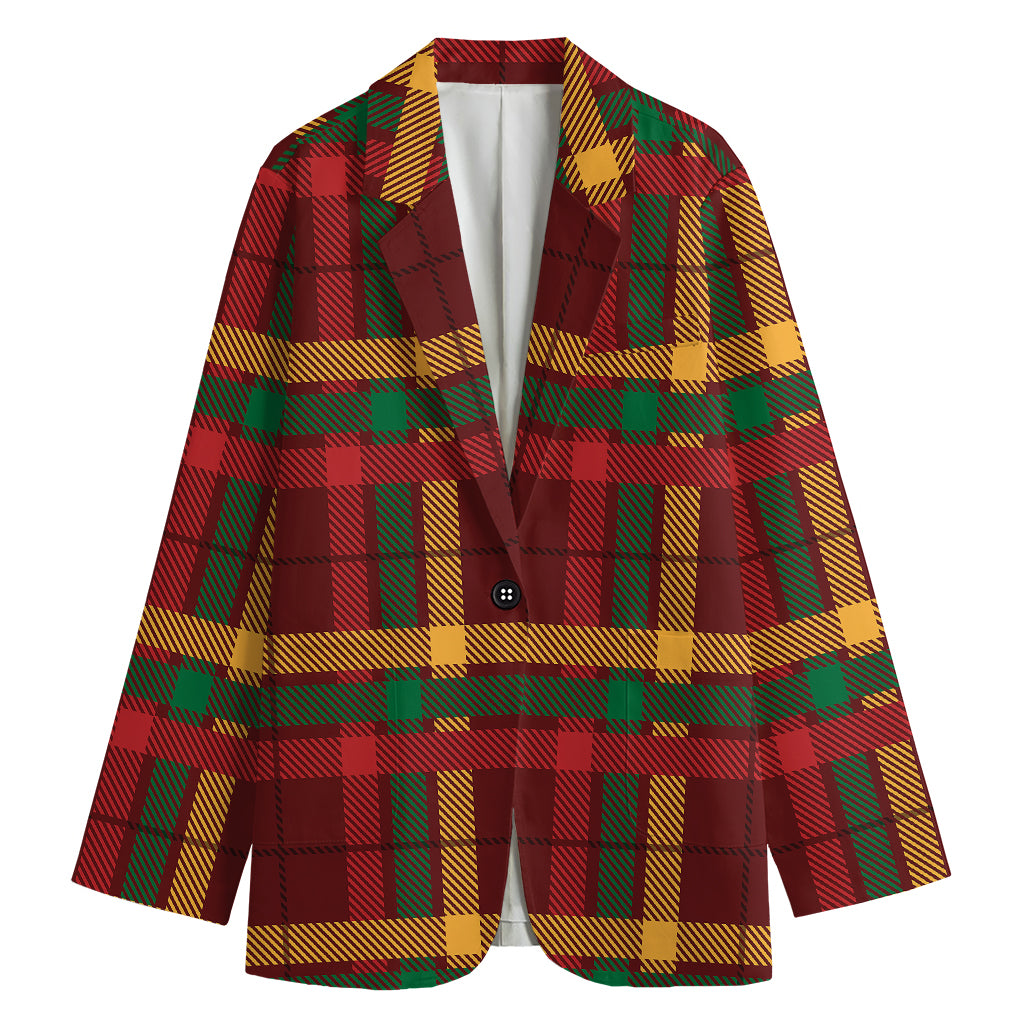 Red Green And Yellow Stewart Print Women's Cotton Blazer