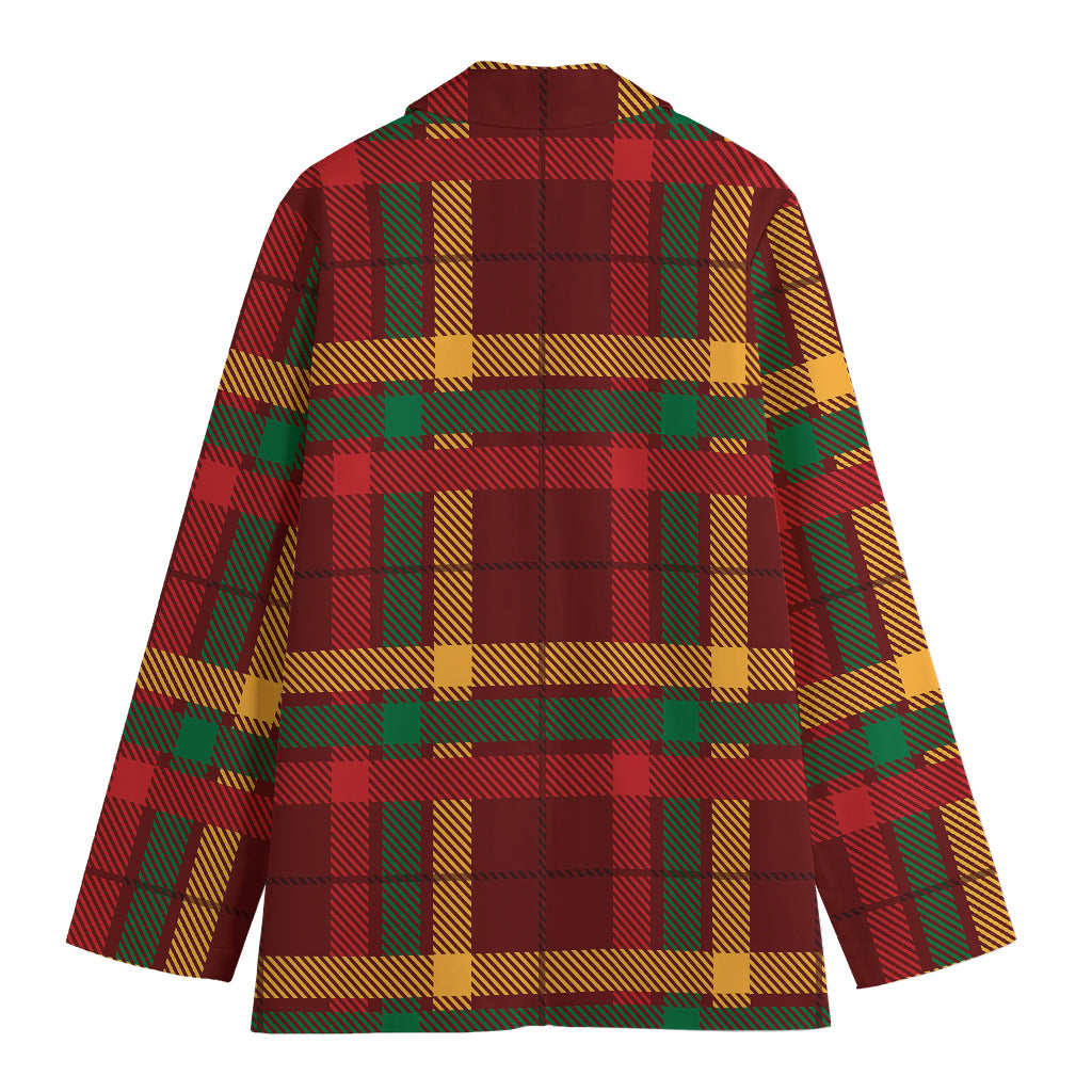 Red Green And Yellow Stewart Print Women's Cotton Blazer