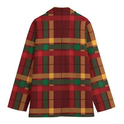 Red Green And Yellow Stewart Print Women's Cotton Blazer
