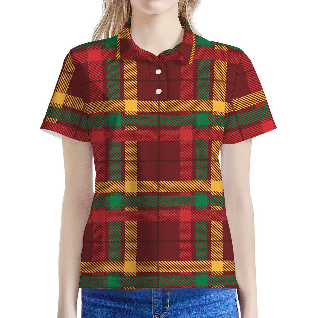Red Green And Yellow Stewart Print Women's Polo Shirt