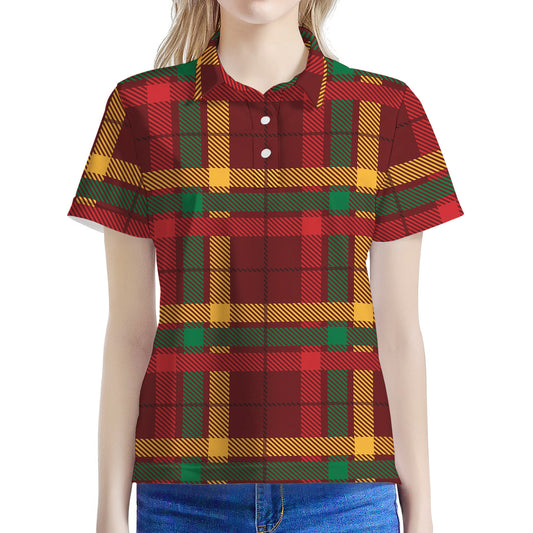 Red Green And Yellow Stewart Print Women's Polo Shirt