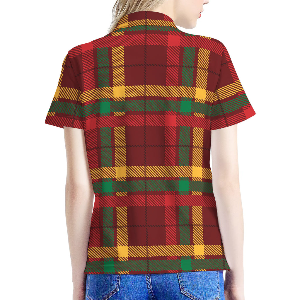 Red Green And Yellow Stewart Print Women's Polo Shirt