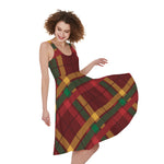 Red Green And Yellow Stewart Print Women's Sleeveless Dress