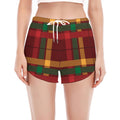 Red Green And Yellow Stewart Print Women's Split Running Shorts