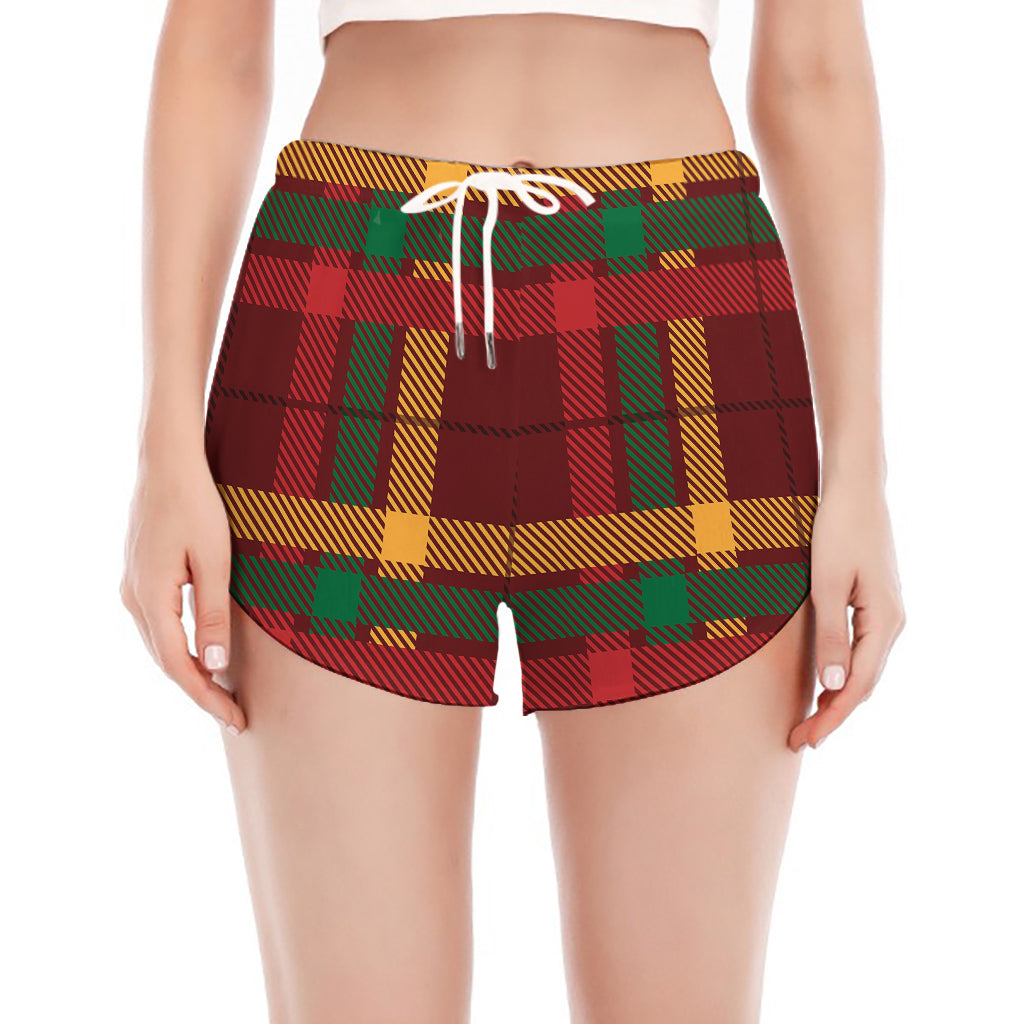 Red Green And Yellow Stewart Print Women's Split Running Shorts