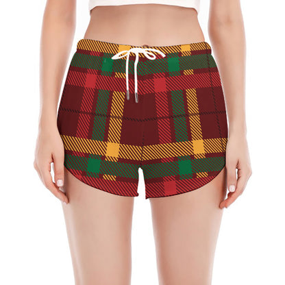 Red Green And Yellow Stewart Print Women's Split Running Shorts