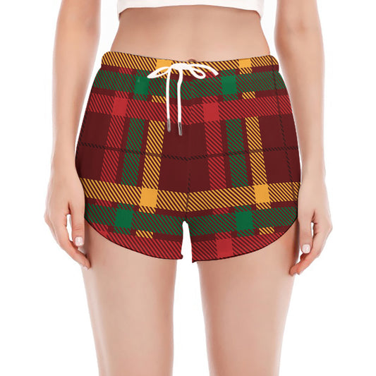 Red Green And Yellow Stewart Print Women's Split Running Shorts