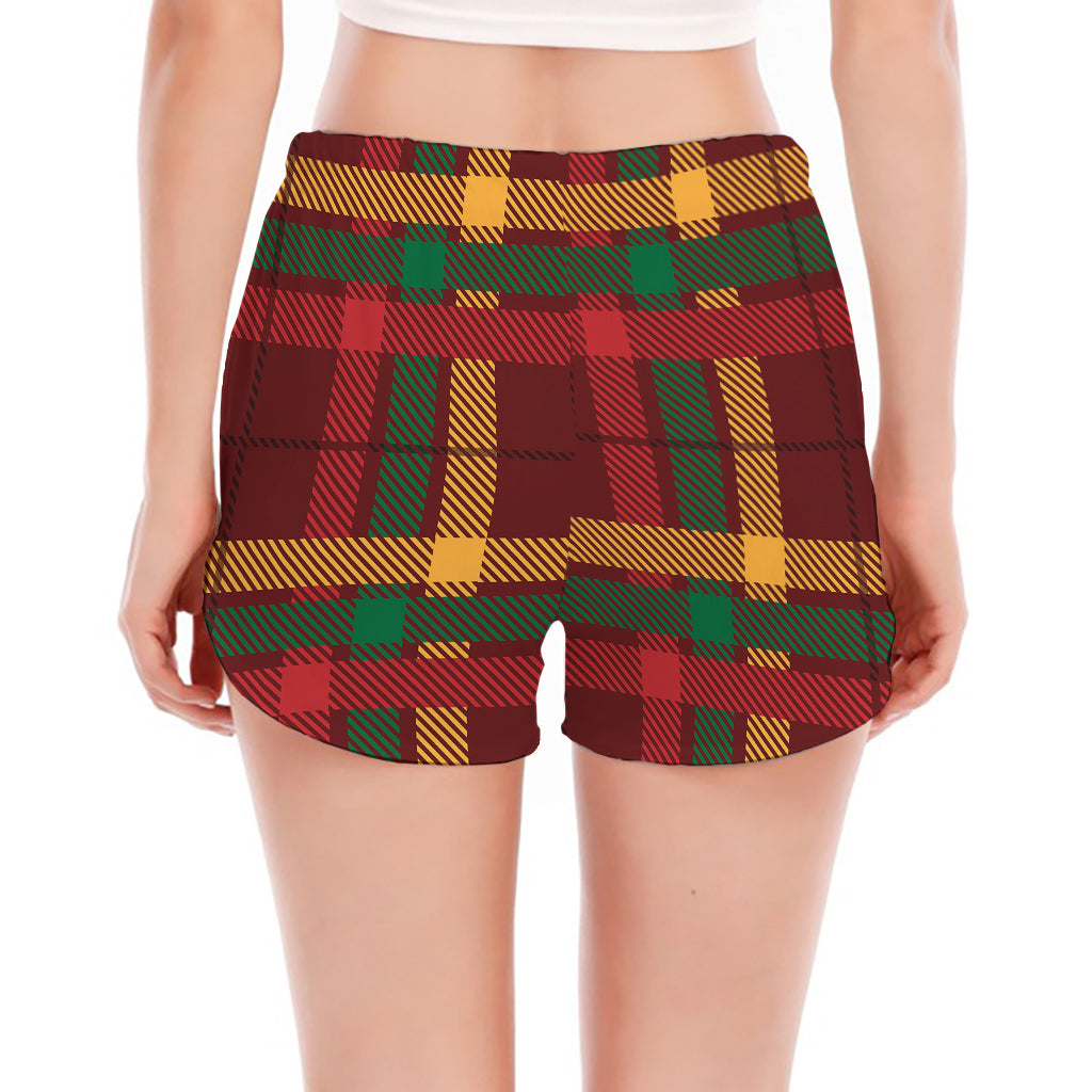 Red Green And Yellow Stewart Print Women's Split Running Shorts
