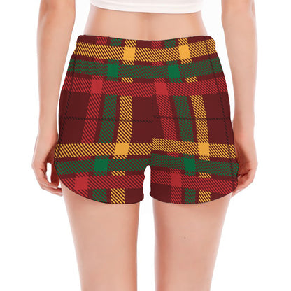 Red Green And Yellow Stewart Print Women's Split Running Shorts