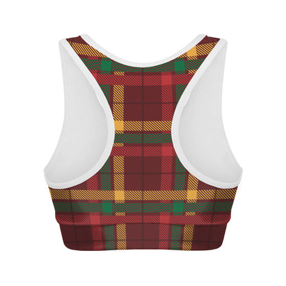 Red Green And Yellow Stewart Print Women's Sports Bra