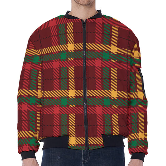 Red Green And Yellow Stewart Print Zip Sleeve Bomber Jacket