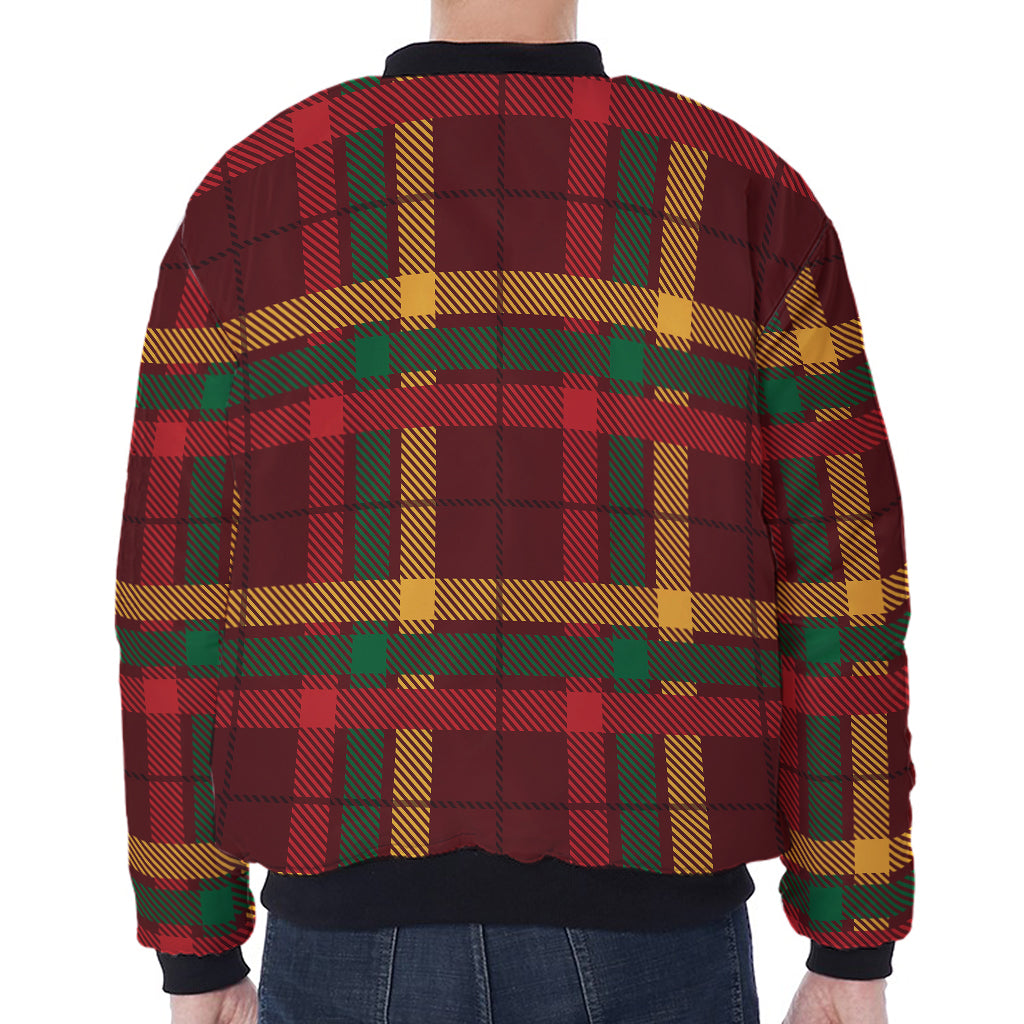 Red Green And Yellow Stewart Print Zip Sleeve Bomber Jacket