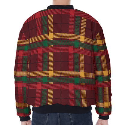 Red Green And Yellow Stewart Print Zip Sleeve Bomber Jacket
