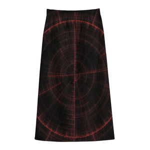 Red Gun Sight Print Cotton Front Slit Maxi Skirt