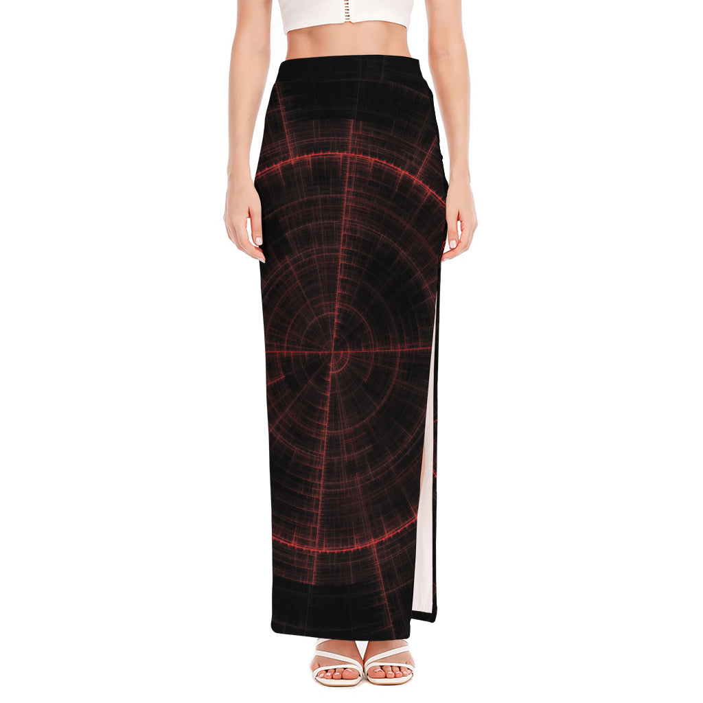 Red Gun Sight Print High Slit Maxi Skirt