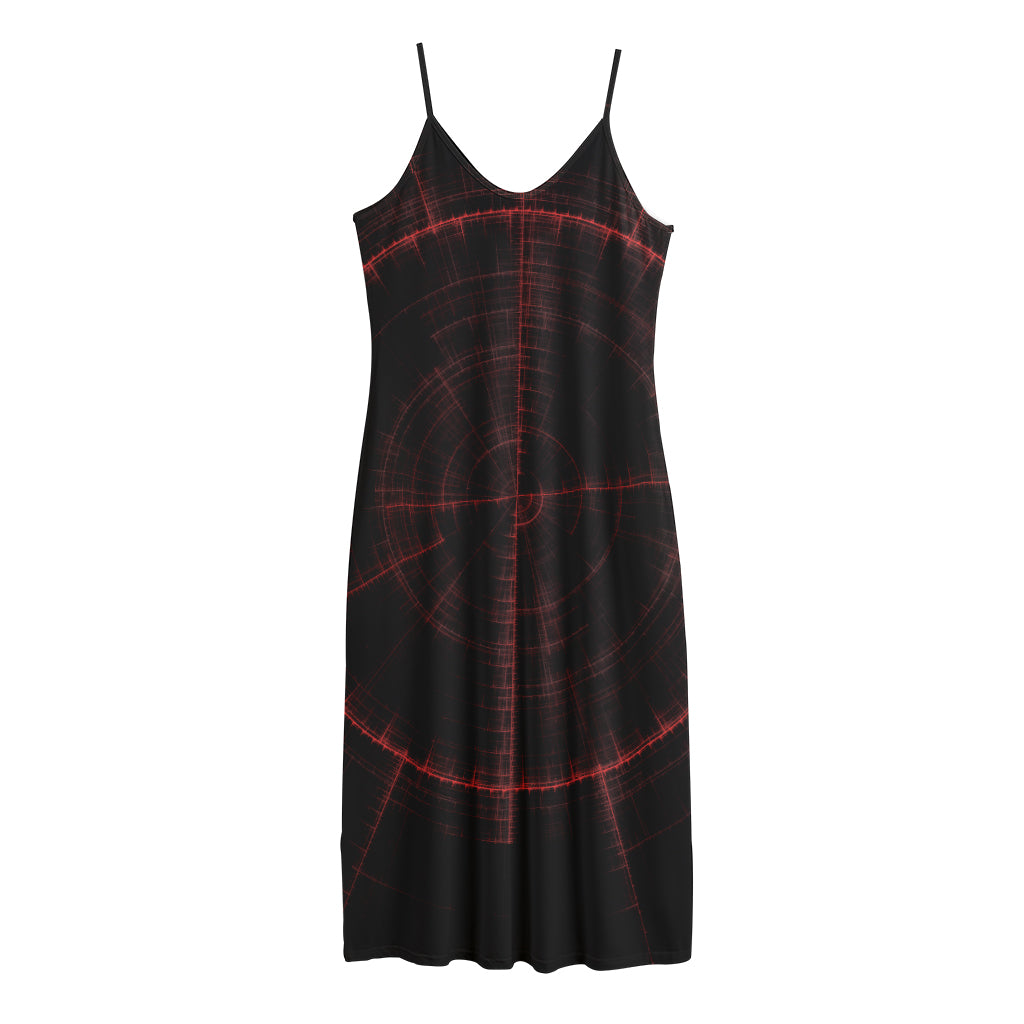 Red Gun Sight Print Jersey Midi Cami Dress