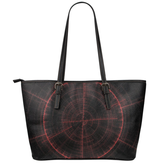 Red Gun Sight Print Leather Tote Bag