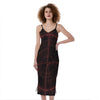 Red Gun Sight Print Slim Fit Midi Cami Dress