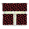 Red Halloween Vampire Lips Pattern Print 3 Piece Kitchen Curtains