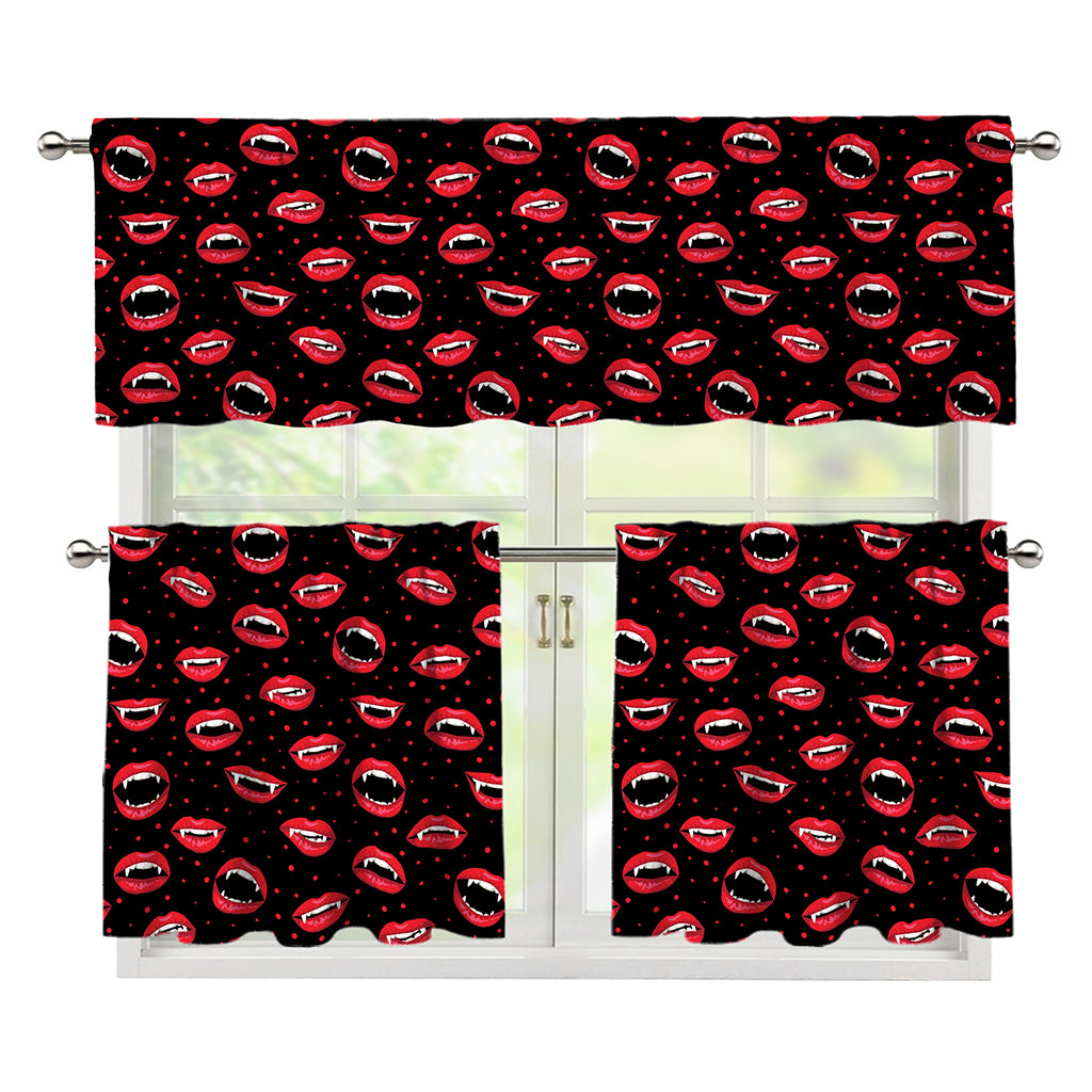 Red Halloween Vampire Lips Pattern Print 3 Piece Kitchen Curtains