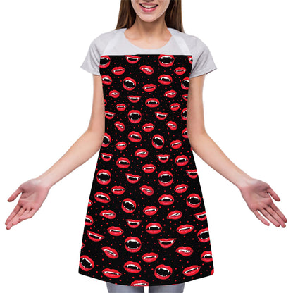 Red Halloween Vampire Lips Pattern Print Adjustable Apron
