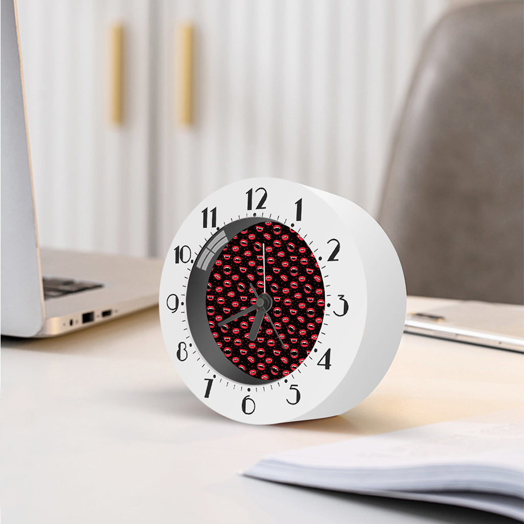 Red Halloween Vampire Lips Pattern Print Alarm Clock