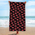 Red Halloween Vampire Lips Pattern Print Beach Towel