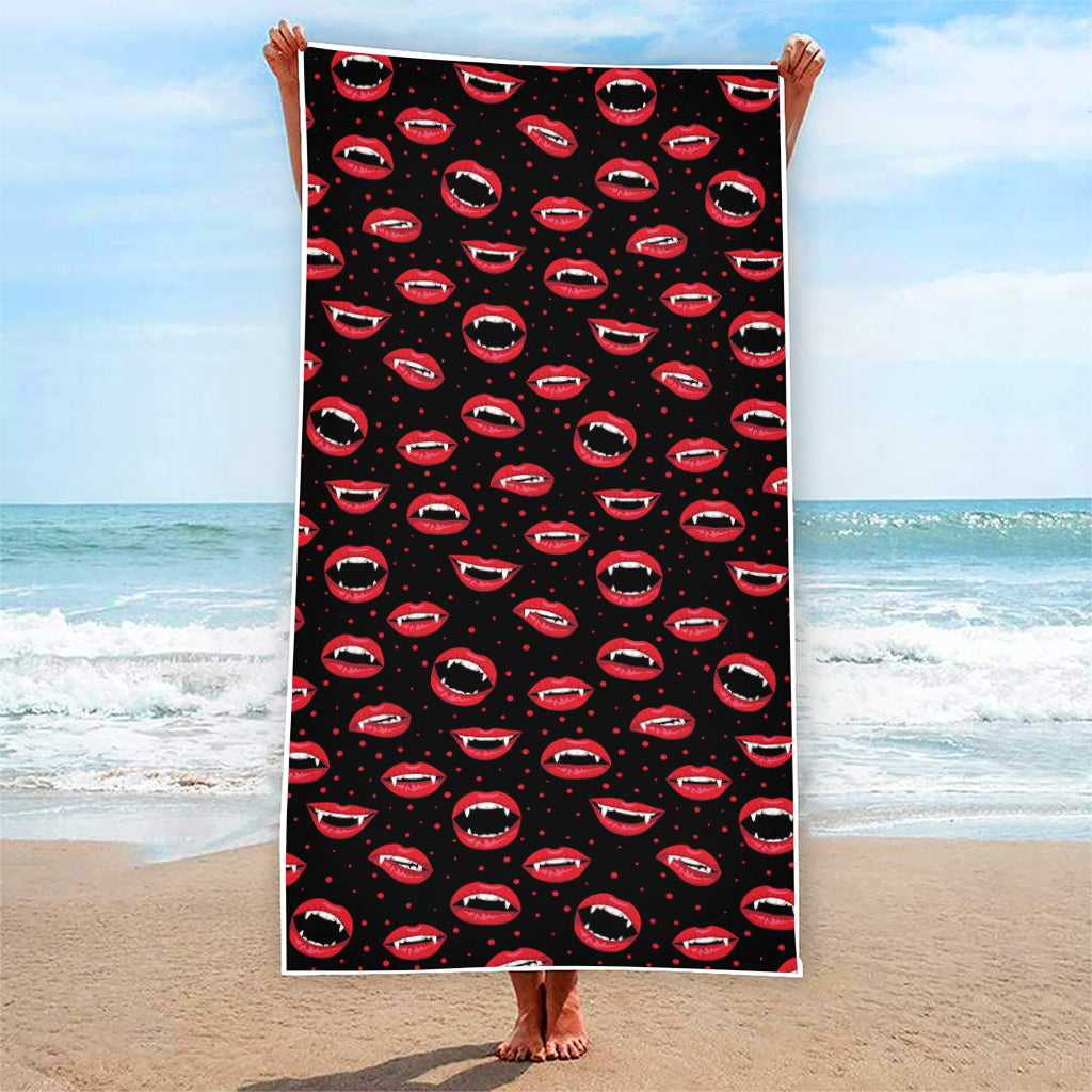 Red Halloween Vampire Lips Pattern Print Beach Towel