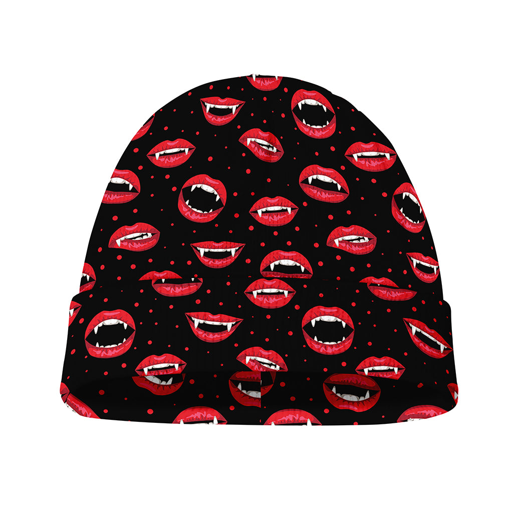 Red Halloween Vampire Lips Pattern Print Beanie