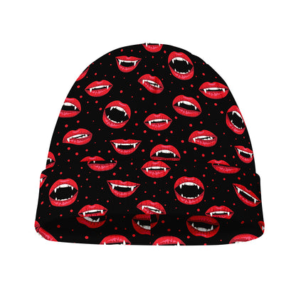 Red Halloween Vampire Lips Pattern Print Beanie