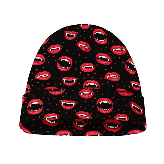 Red Halloween Vampire Lips Pattern Print Beanie