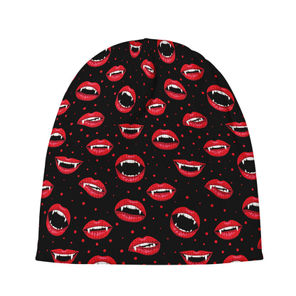 Red Halloween Vampire Lips Pattern Print Beanie