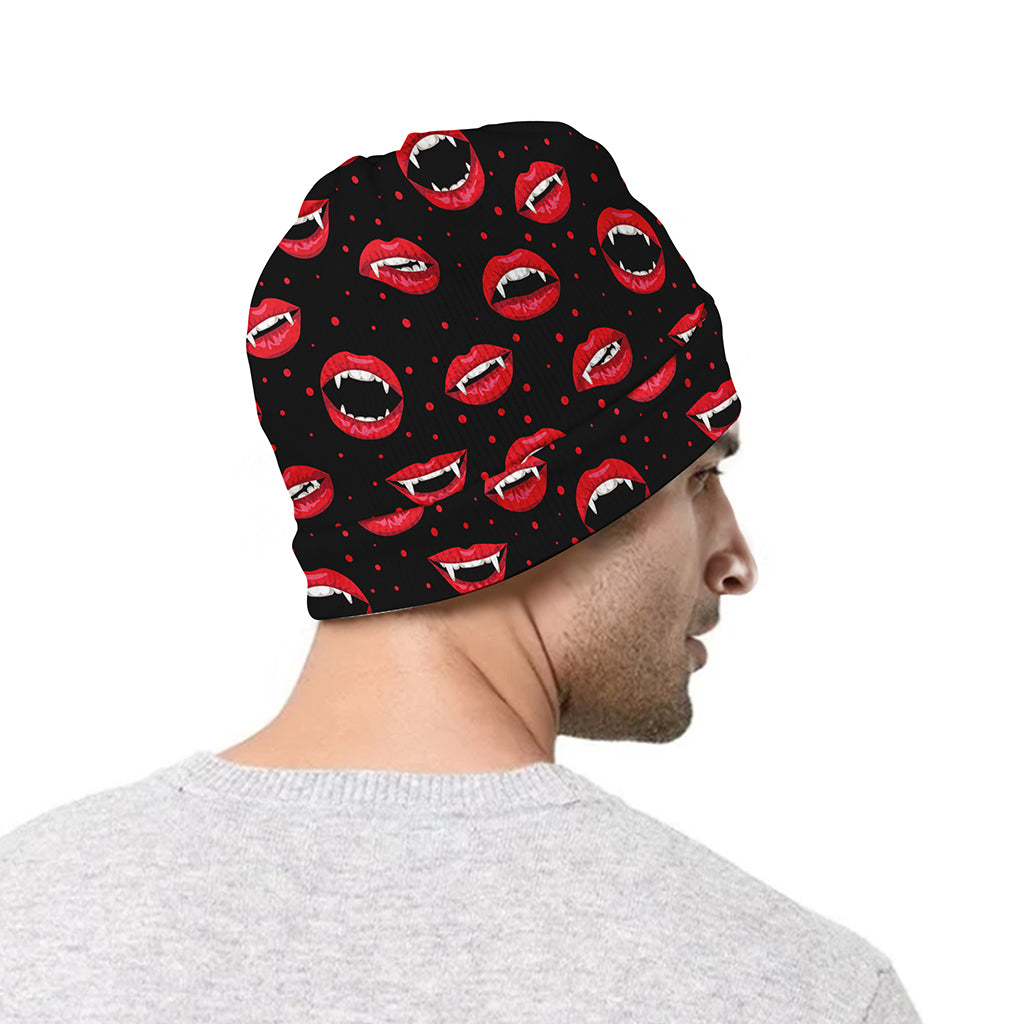 Red Halloween Vampire Lips Pattern Print Beanie