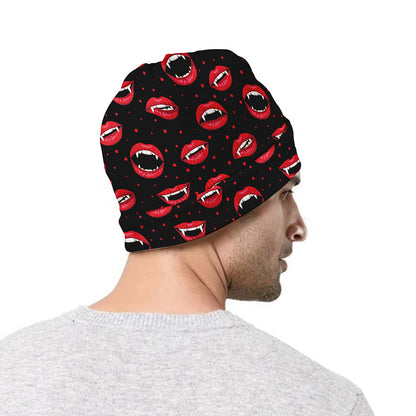 Red Halloween Vampire Lips Pattern Print Beanie