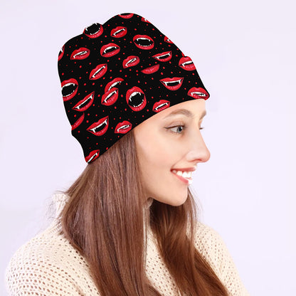 Red Halloween Vampire Lips Pattern Print Beanie