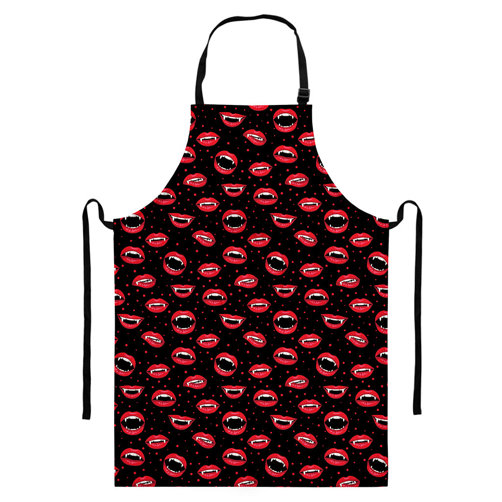 Red Halloween Vampire Lips Pattern Print Bib Apron With Pocket