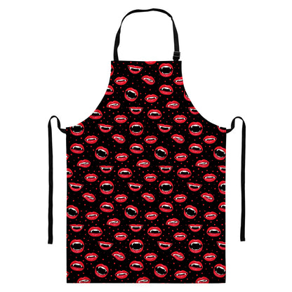 Red Halloween Vampire Lips Pattern Print Bib Apron With Pocket