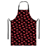 Red Halloween Vampire Lips Pattern Print Bib Apron With Pocket