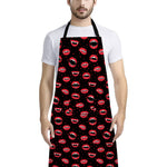 Red Halloween Vampire Lips Pattern Print Bib Apron With Pocket