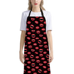 Red Halloween Vampire Lips Pattern Print Bib Apron With Pocket