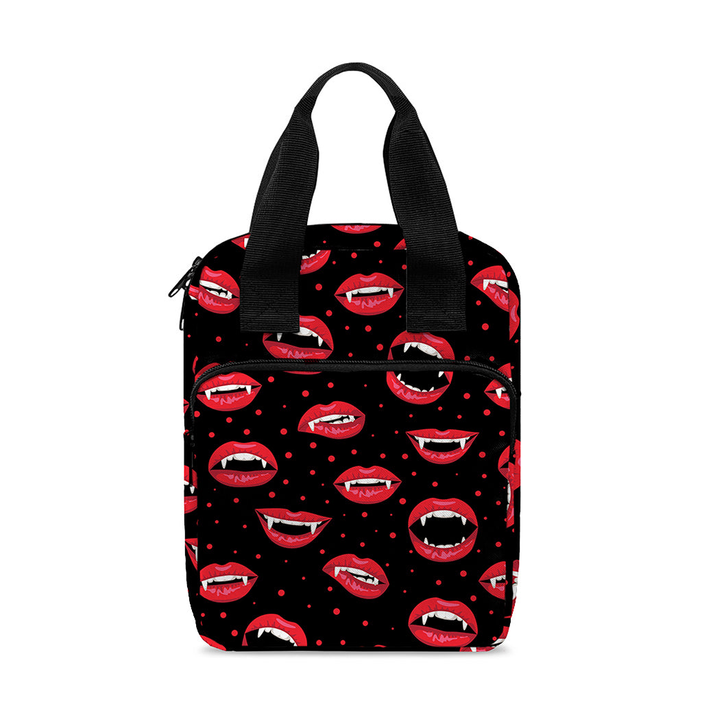 Red Halloween Vampire Lips Pattern Print Bible Tote Bag