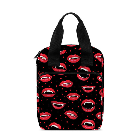 Red Halloween Vampire Lips Pattern Print Bible Tote Bag